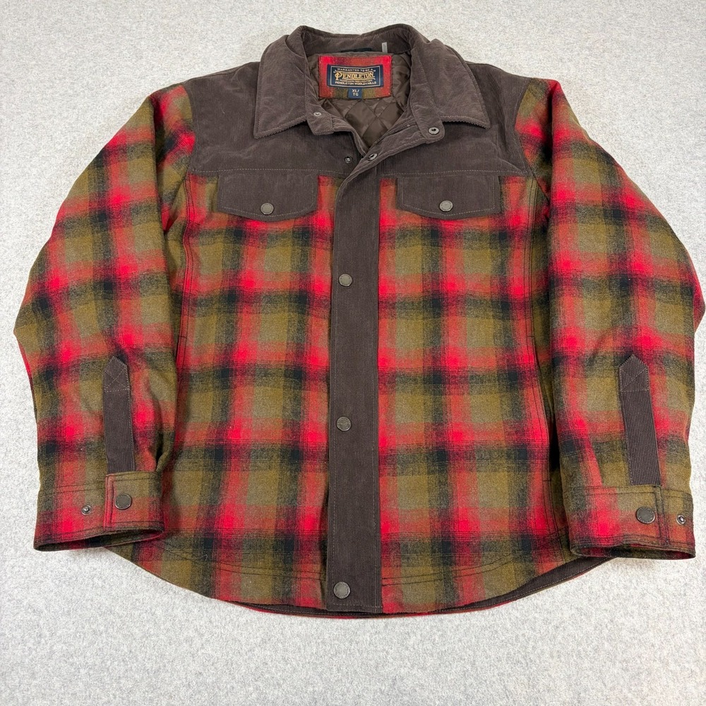 Pendleton Jacket Shirt Mens XL Shacket Red Chore Wool Plaid Snap Timberline